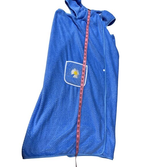 Towel Dress Terry Cloth Womens Bathrobe Embroidered Daisy Pocket Snap Pool beach - Picture 4 of 7